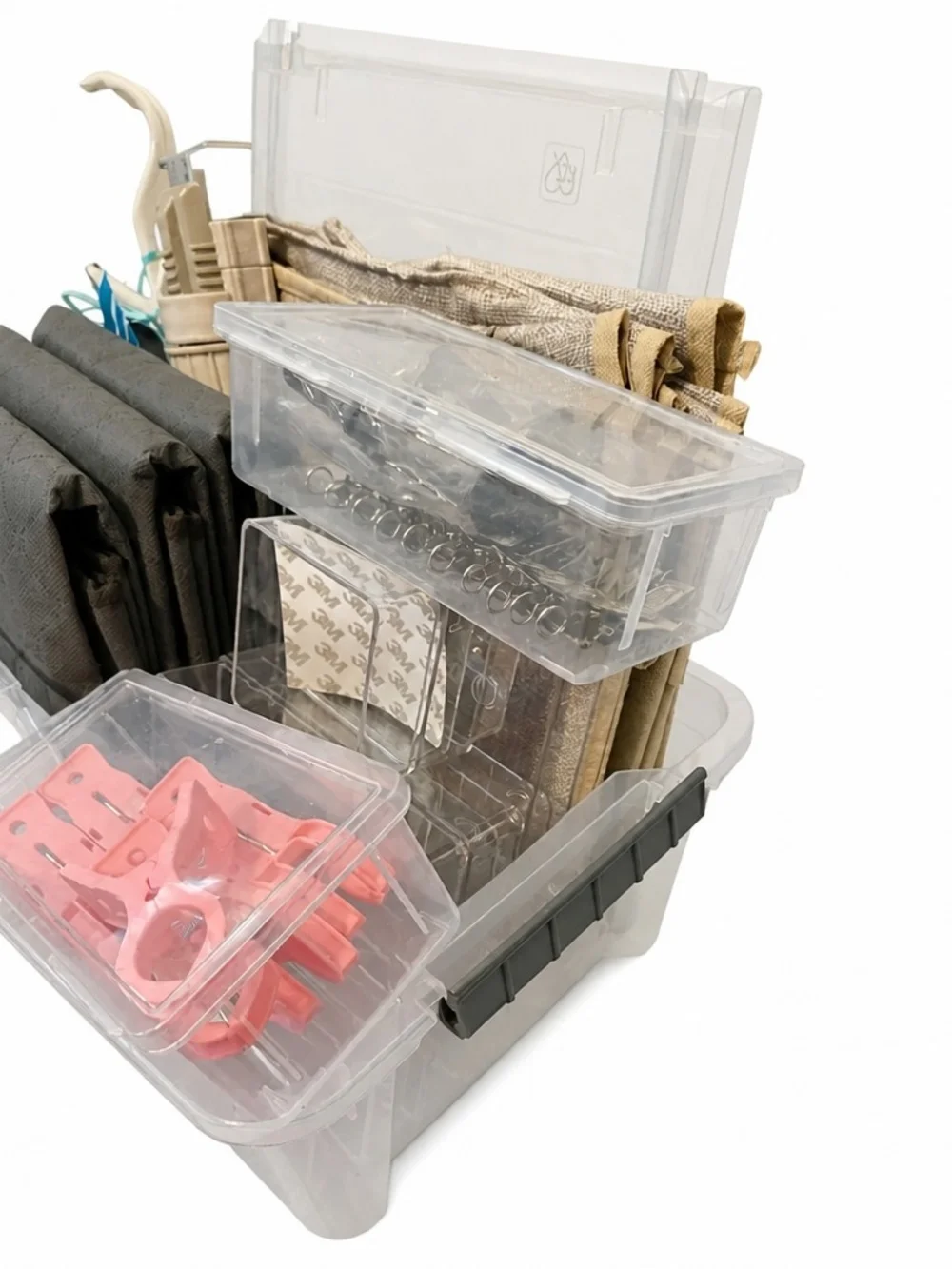 Clear Plastic Storage Organizer Bin Full Of Organizing Products.